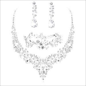 Rhinestone Crystal Bridal Jewelry Set Necklace Earrings Bracelet Wedding